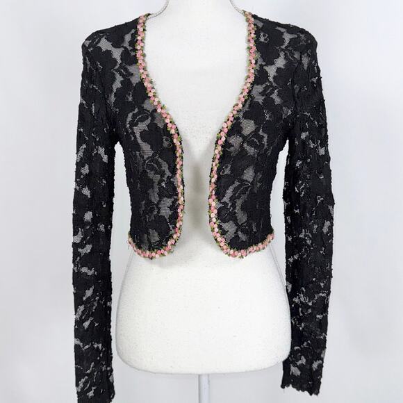 Vintage Betsey Johnson Luxe Women's Fairy Grunge Lace Bolero Top Large Black Y2K - Picture 1 of 10